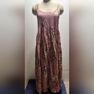 Dusty Rose Mauve Dress Tiered Maxi Dress Subtle Floral Print Size Small